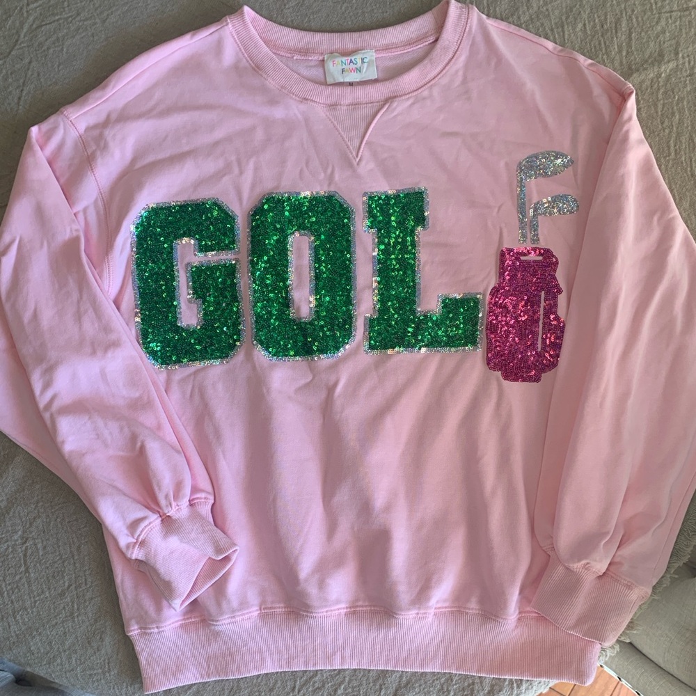 Fantastic Fawn Pink Sweater with Sequin Golf Design
